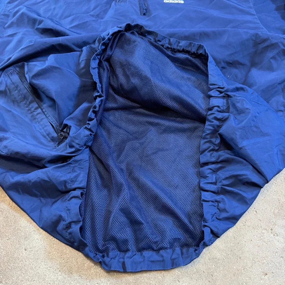 Adidas Windbreaker Men XL Navy Blue Vintage 3-Stripe Hooded Pullover AO2001
